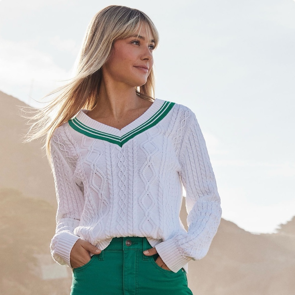 NWT Land’s End Women's Drifter Cable V-Neck Sweater